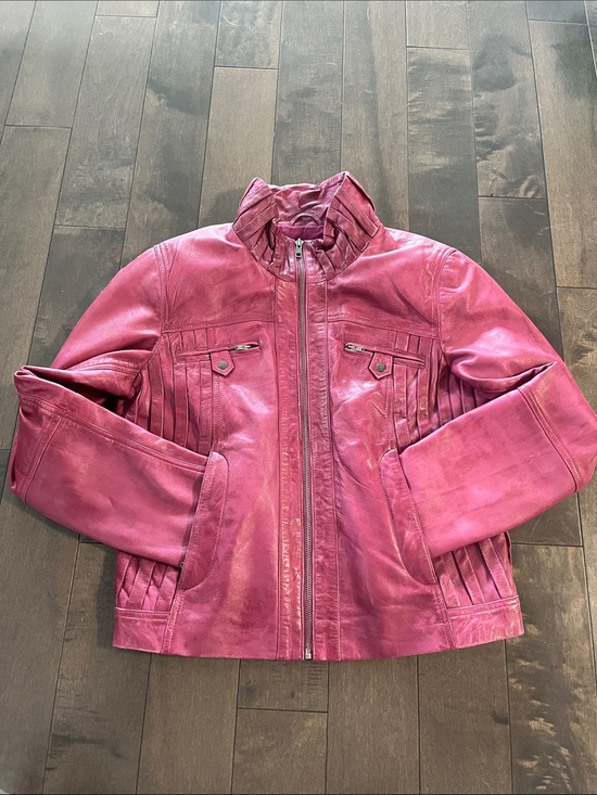 Danier Jackets & Blazers - Danier Magenta Leather Zip Jacket M vintage